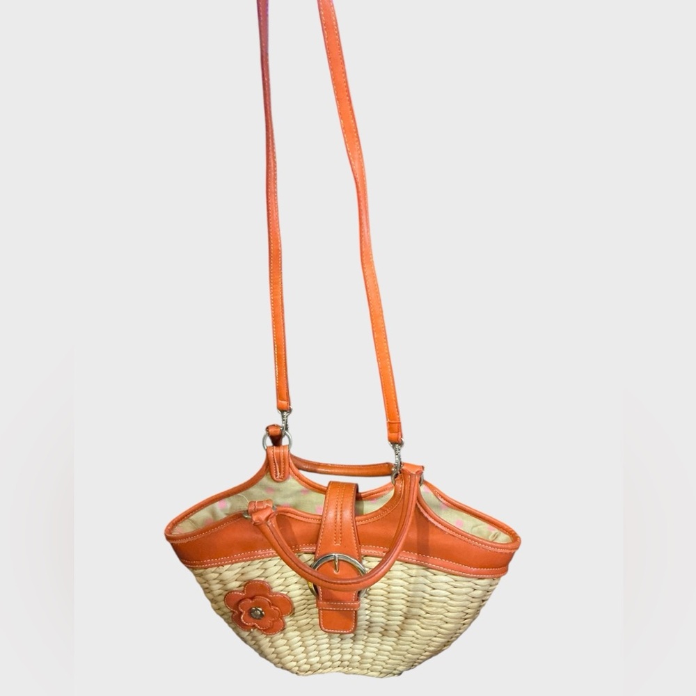 Ego Straw Beach Bag Orange Floral Crossbody Tote Boho Cottagecore - Picture 9 of 9